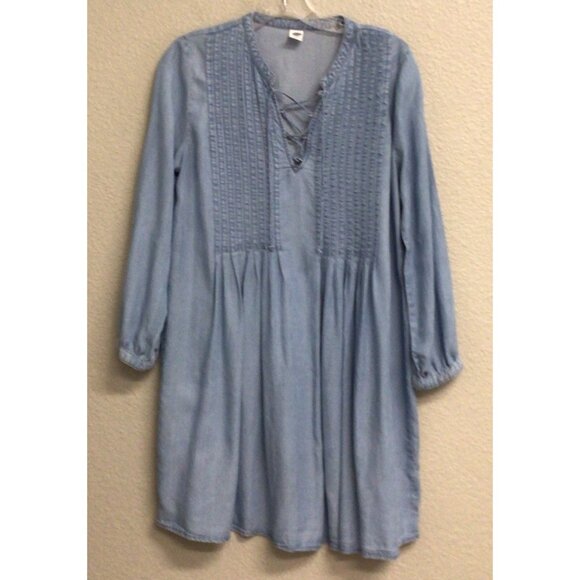 Old Navy Pintuck Chambray Tunic Dress Sz Small Knee Length - Picture 1 of 11